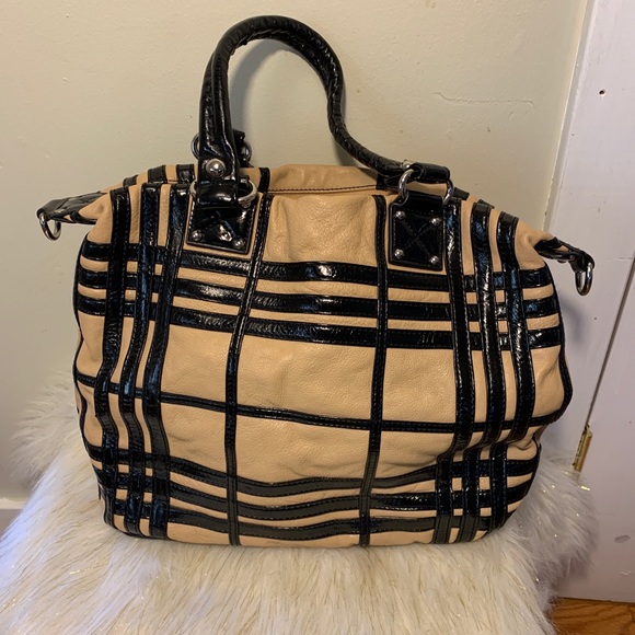 Badgley Mischka Handbag Purse Black Tan Leather - Picture 4 of 12